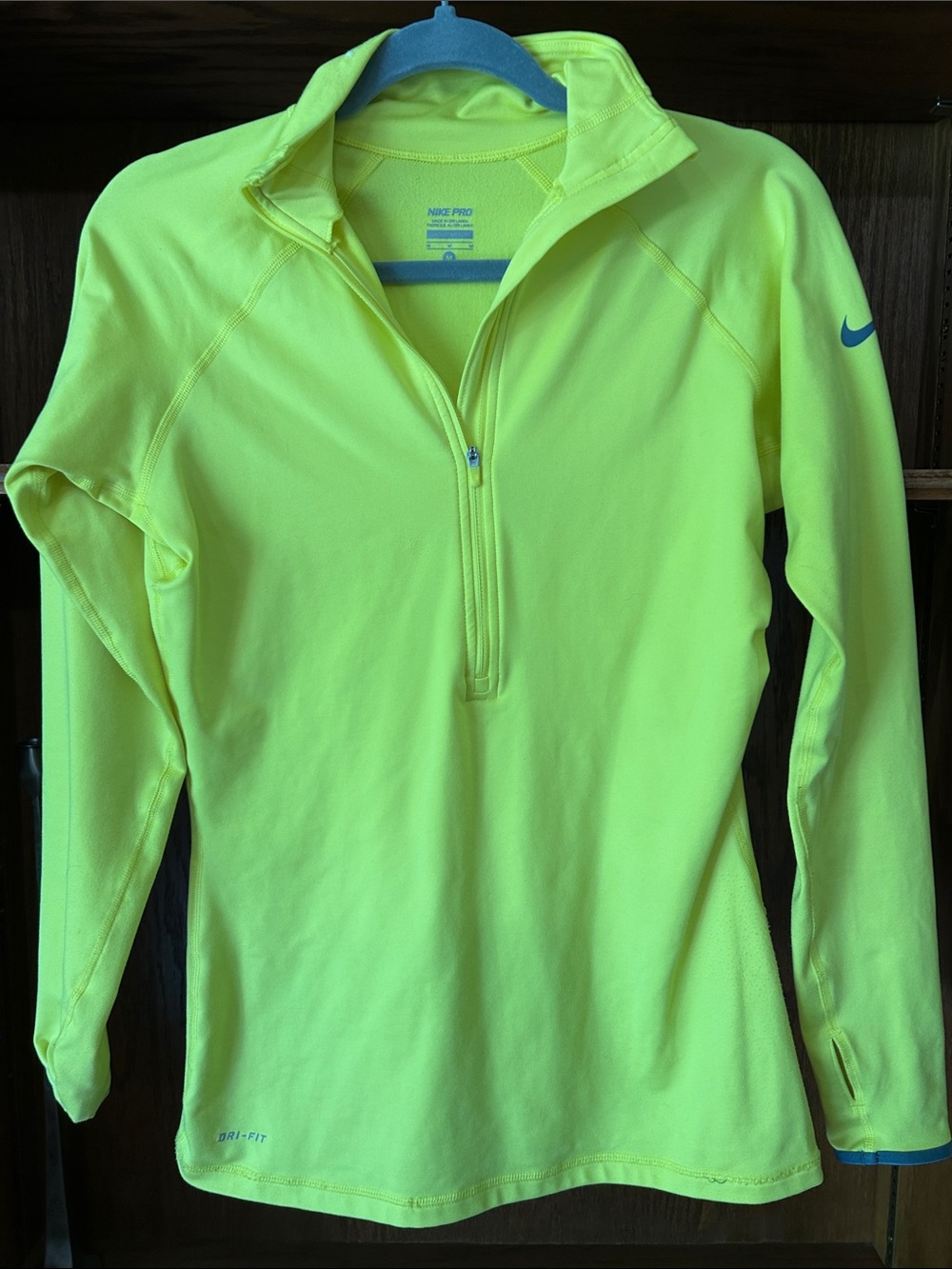 Nike Pro Neon Yellow Long-Sleeve Quarter-Zip Athletic Top